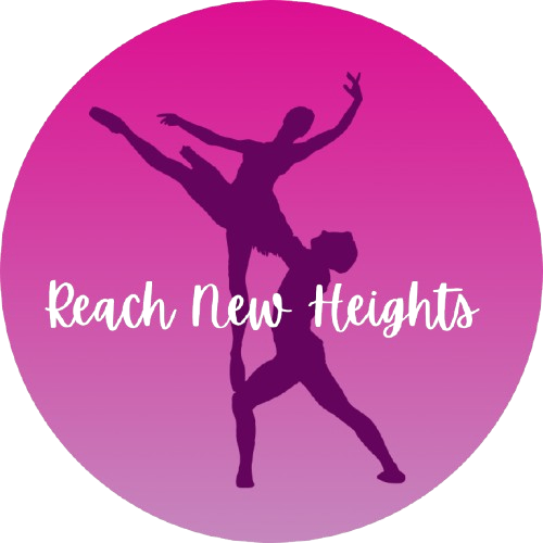 Partnered silhouette against pink  Ombre background with white text "Reach New Heights."