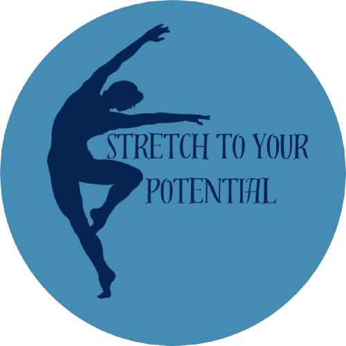 Danseur silhouette on blue background with text "Stretch To Your Potential."